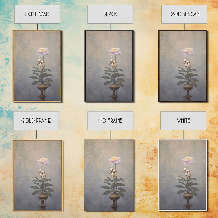 Robot Watering a Single Flower Canvas Print, Whimsical Art, Dark Academia Decor, Living Room Decor, Fine Art, Wonder, WHI-2x3-77