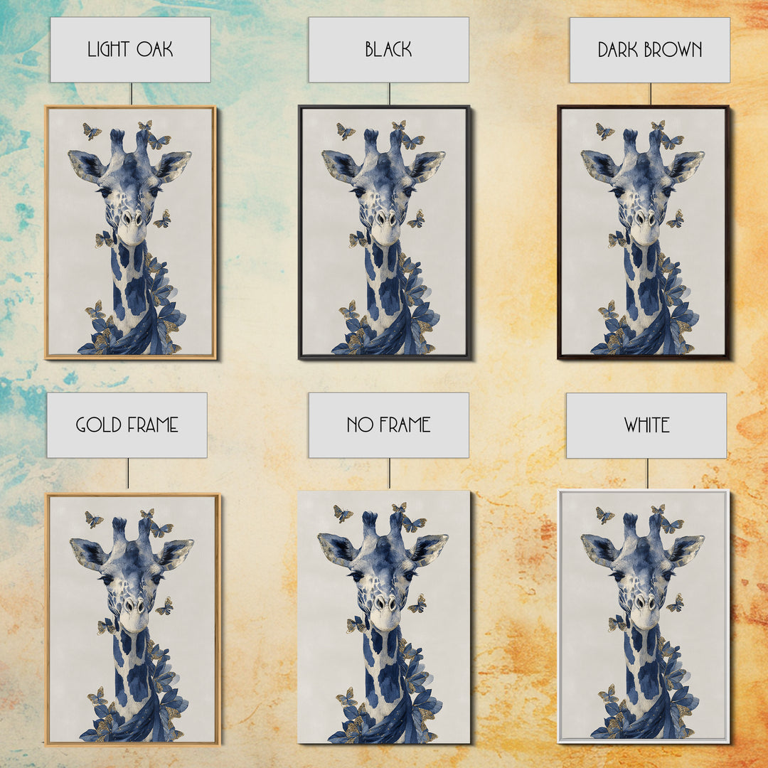 Giraffe with Scarf and Butterflies Framed Canvas Print, Whimsical Art, Framed Wall Art, Living Room Decor, Fine Art, Wonder, WHI-2x3-90