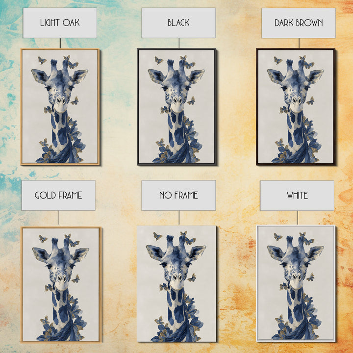 Giraffe with Scarf and Butterflies Framed Canvas Print, Whimsical Art, Framed Wall Art, Living Room Decor, Fine Art, Wonder, WHI-2x3-90