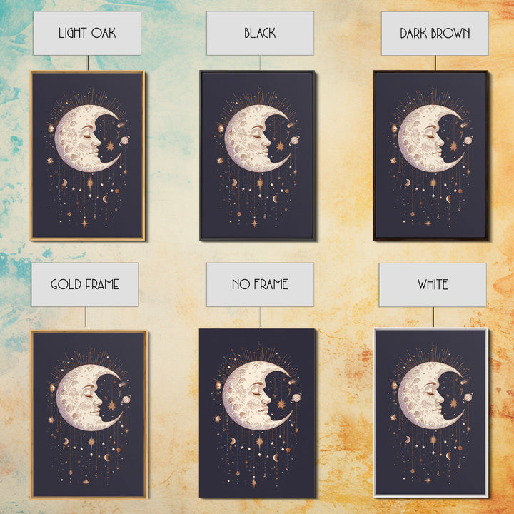 Moon with Sleeping Face and Dangling Stars Canvas Print, Whimsical Art, Living Room Decor, Fine Art, Wonder, Gallery Decor, WHI-2x3-96