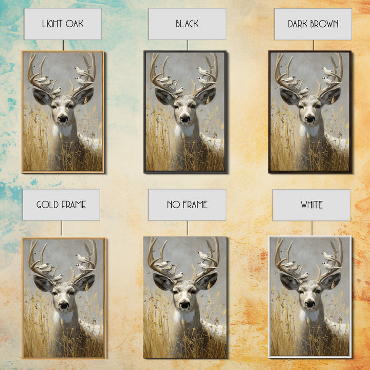 Deer with Antlers Full of Birds Canvas Print, Whimsical Art, Nursery Wall Decor, Living Room Decor, Fine Art, Wonder, WHI-2x3-99