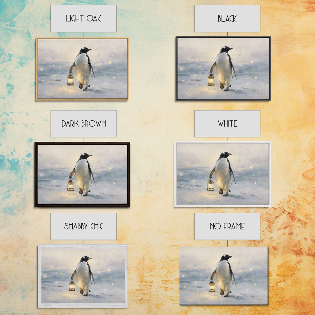 Penguin Holding a Lantern Framed Canvas Print, Whimsical Art, Gallery Decor, Living Room Decor, Fine Art, Wonder, Wall Art, WHI-3x2-69