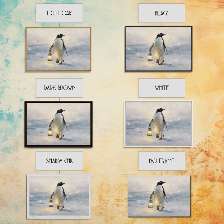 Penguin Holding a Lantern Framed Canvas Print, Whimsical Art, Gallery Decor, Living Room Decor, Fine Art, Wonder, Wall Art, WHI-3x2-69
