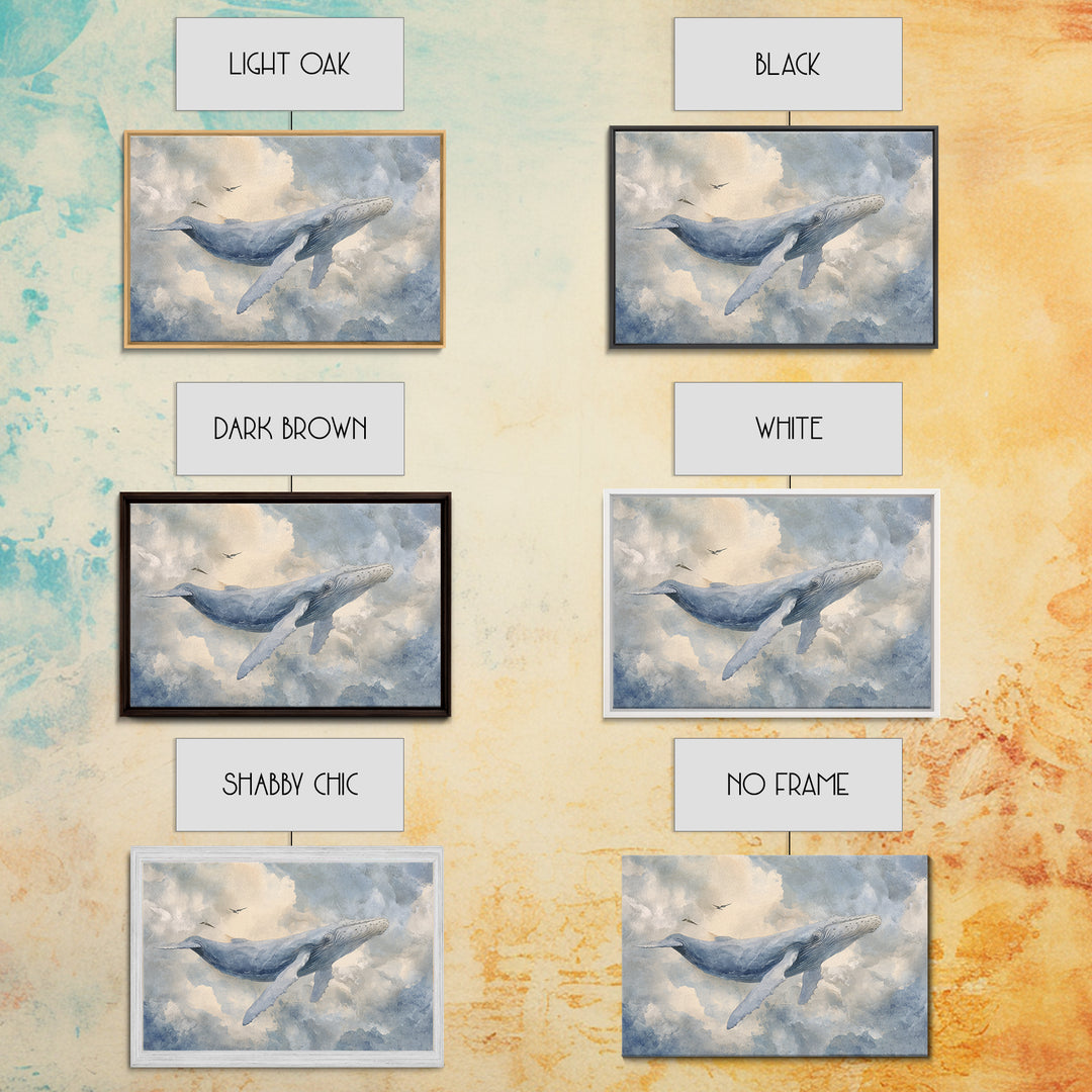 Whale Flying Through Clouds Like Ocean Canvas Print, Whimsical Art, Boho Decor, Living Room Decor, Wonder, Digital Art, WHI-3x2-89