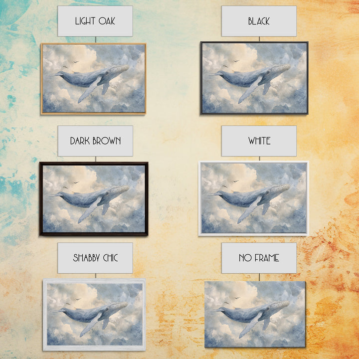 Whale Flying Through Clouds Like Ocean Canvas Print, Whimsical Art, Boho Decor, Living Room Decor, Wonder, Digital Art, WHI-3x2-89