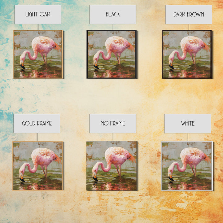 Flamingos in Pink Shallow Water Framed Canvas Print, Wildlife Art, Living Room Art, Living Room Decor, Fine Art, Wild, WIL-1x1-46