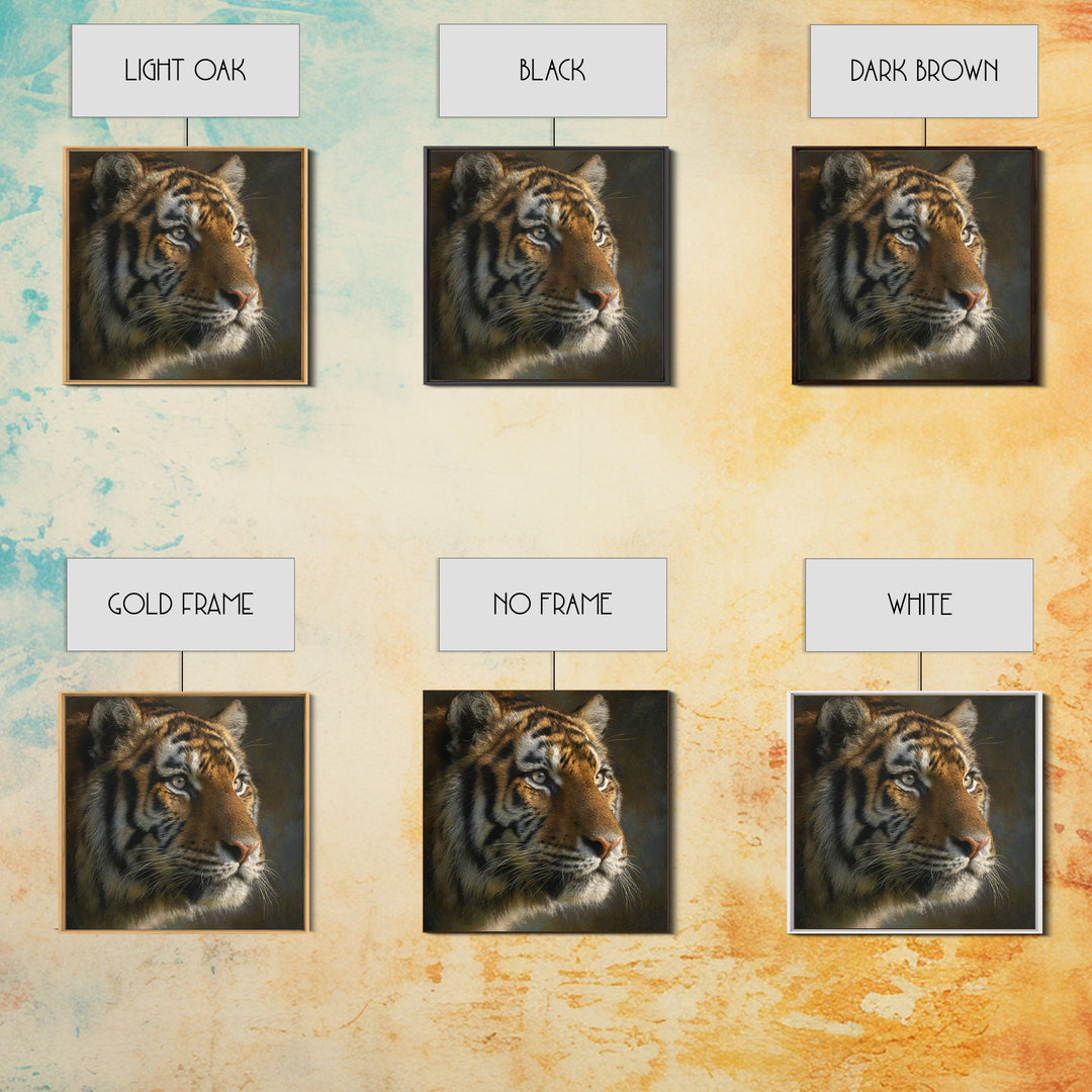 Tiger Portrait with Jungle Shadows Canvas Print, Wildlife Art, Forest Wall Art, Living Room Decor, Oil Painting, Wild, WIL-1x1-5