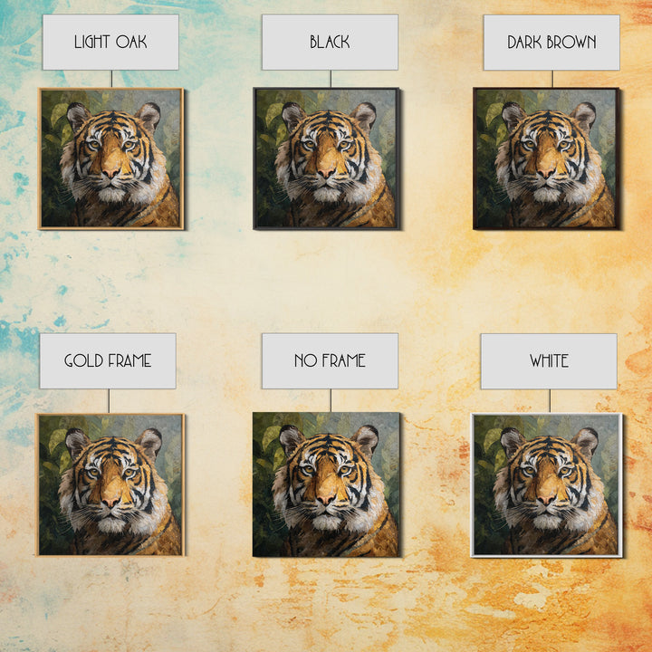 Tiger Portrait with Jungle Shadows Framed Canvas Print, Wildlife Art, Fine Art Print, Living Room Decor, Fine Art, Wild, WIL-1x1-53