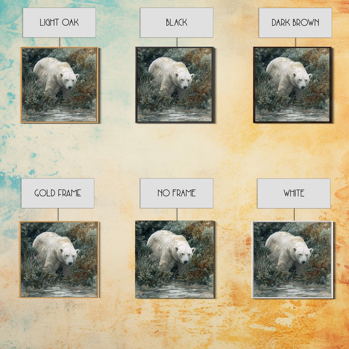 Polar Bear Crossing Blue Ice Framed Canvas Print, Wildlife Art, Original Artwork, Living Room Decor, Wild, Minimalist Decor, WIL-1x1-63