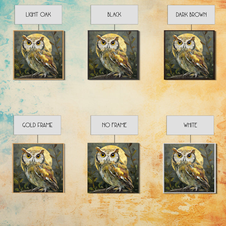 Owl Perched in Moonlit Woodland Framed Canvas Print, Wildlife Art, Nature Wall Art, Living Room Decor, Abstract Art, Wild, WIL-1x1-84