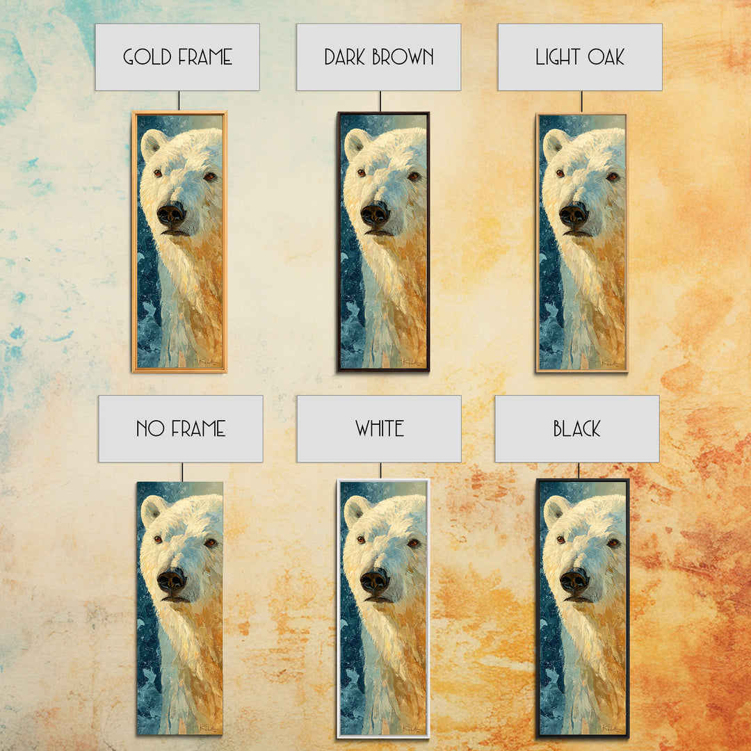 Polar Bear Crossing Blue Ice Framed Canvas Print, Wildlife Art, Leopard Wall Art, Living Room Decor, Wild, Fine Art Print, WIL-1x3-75