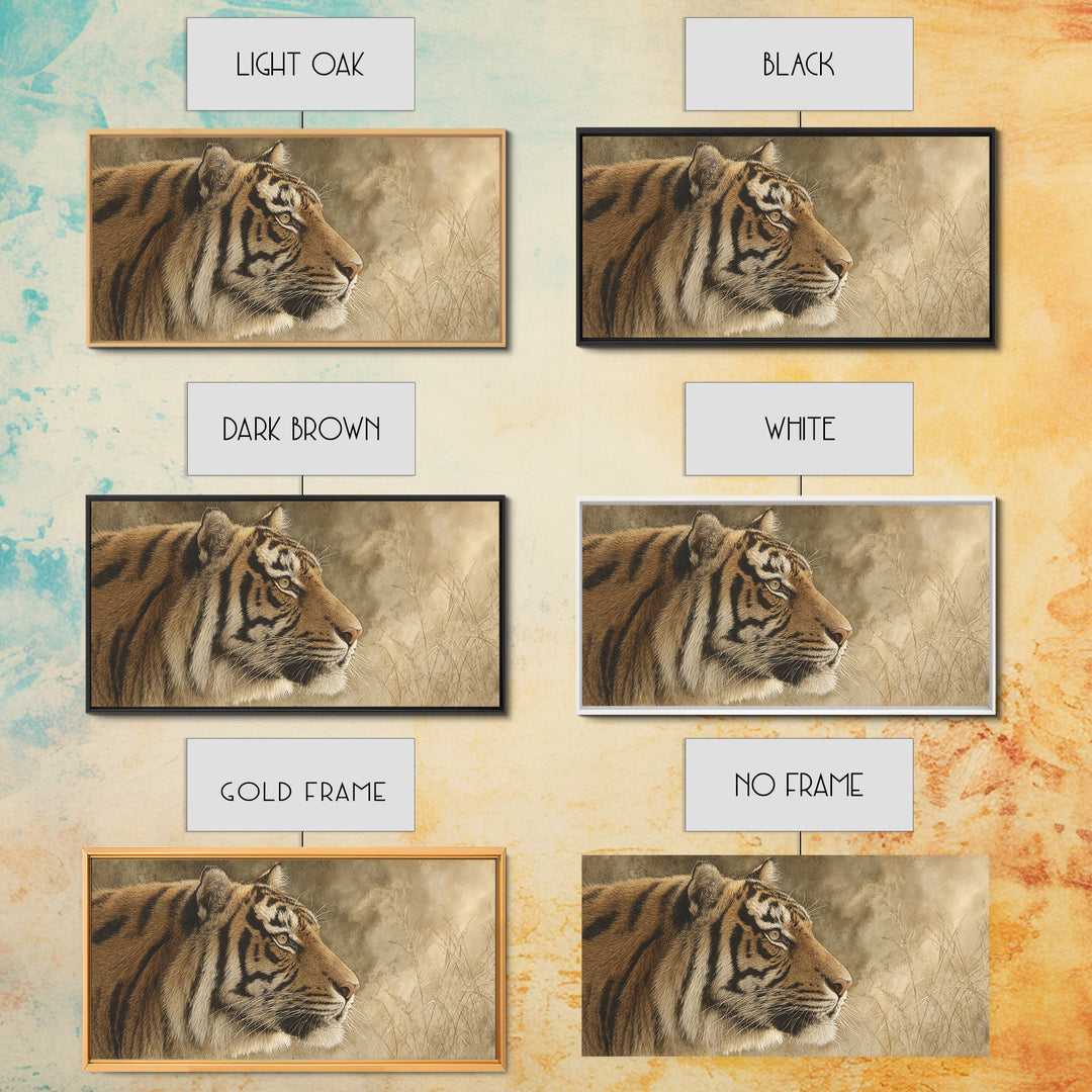 Tiger Portrait with Jungle Shadows Framed Canvas Print, Wildlife Art, Home Decor, Living Room Decor, Wild, Boho Wall Decor, WIL-2x1-1