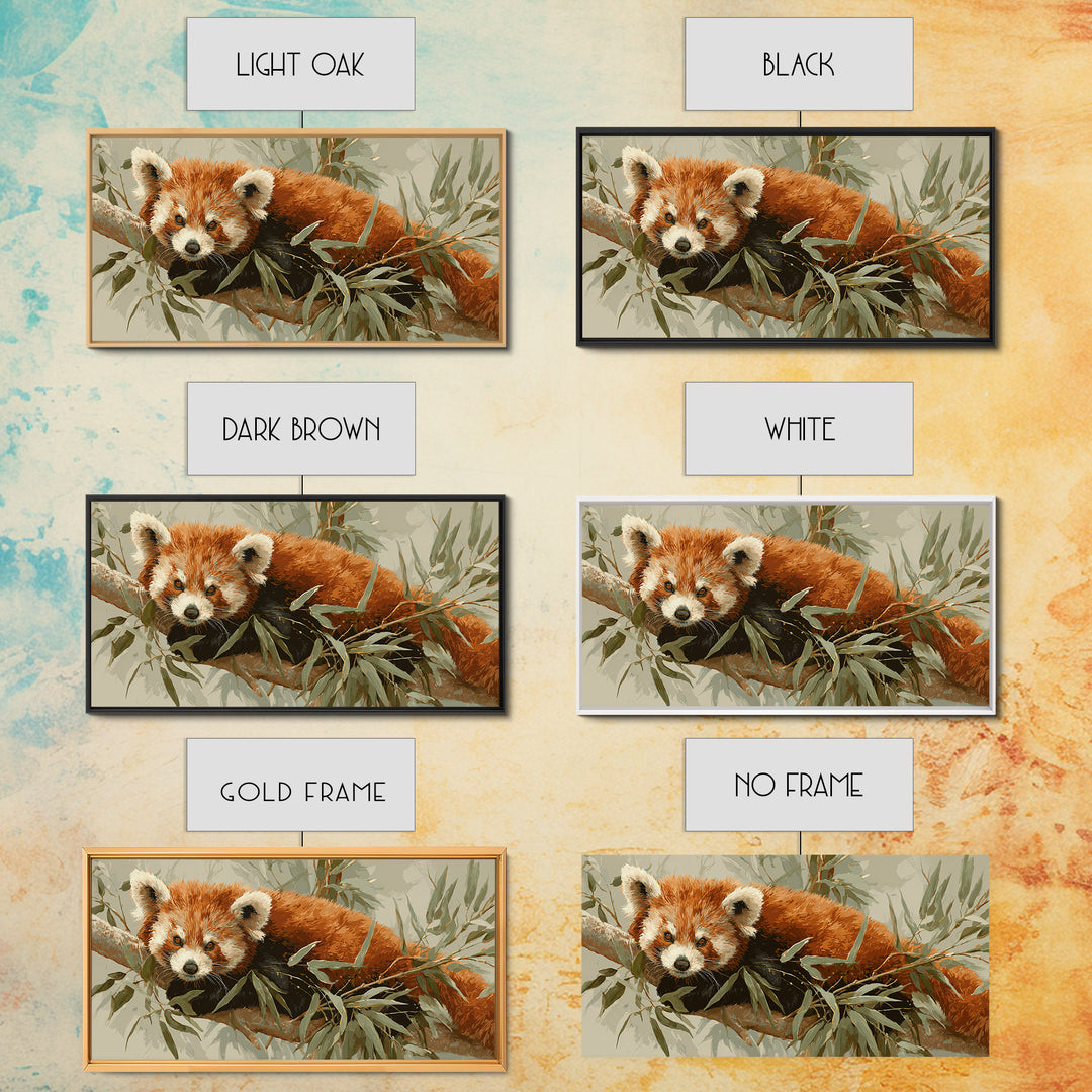 Red Panda Among Bamboo Leaves Framed Canvas Print, Wildlife Art, Home Decor, Living Room Decor, Fine Art, Wild, Boho Wall Decor, WIL-2x1-40