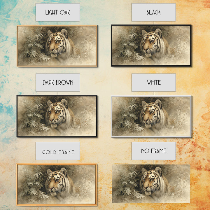 Tiger Portrait with Jungle Shadows Canvas Print, Wildlife Art, Digital Wall Art, Living Room Decor, Fine Art, Wild, Modern Art, WIL-2x1-73