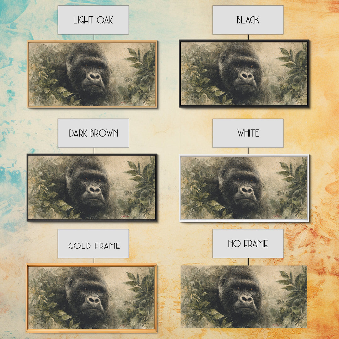 Gorilla Portrait with Powerful Gaze Framed Canvas Print, Wildlife Art, Canvas Wall Art, Living Room Decor, Fine Art, Wild, WIL-2x1-85