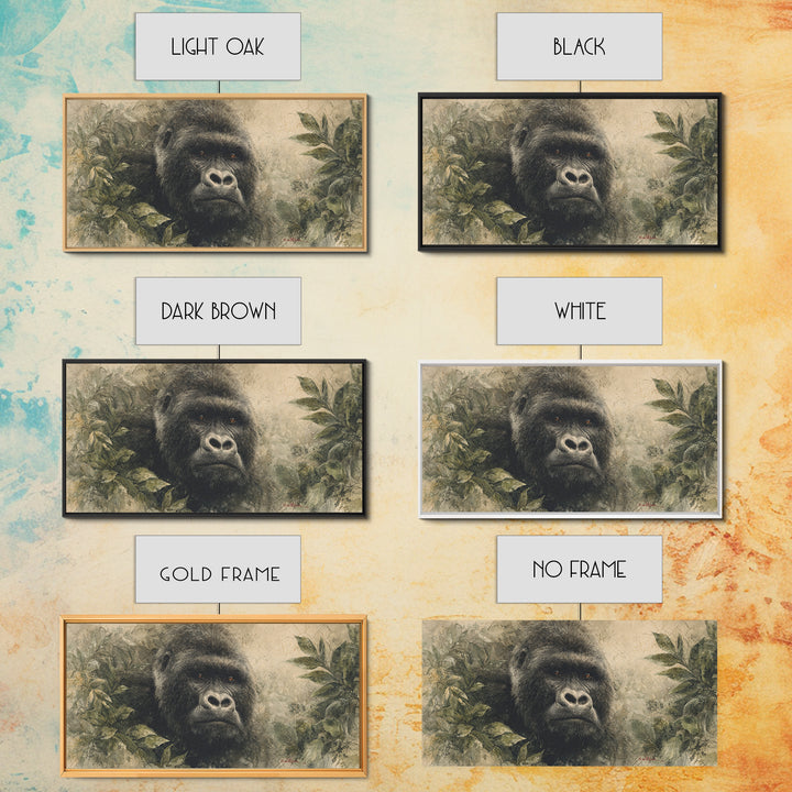 Gorilla Portrait with Powerful Gaze Framed Canvas Print, Wildlife Art, Canvas Wall Art, Living Room Decor, Fine Art, Wild, WIL-2x1-85