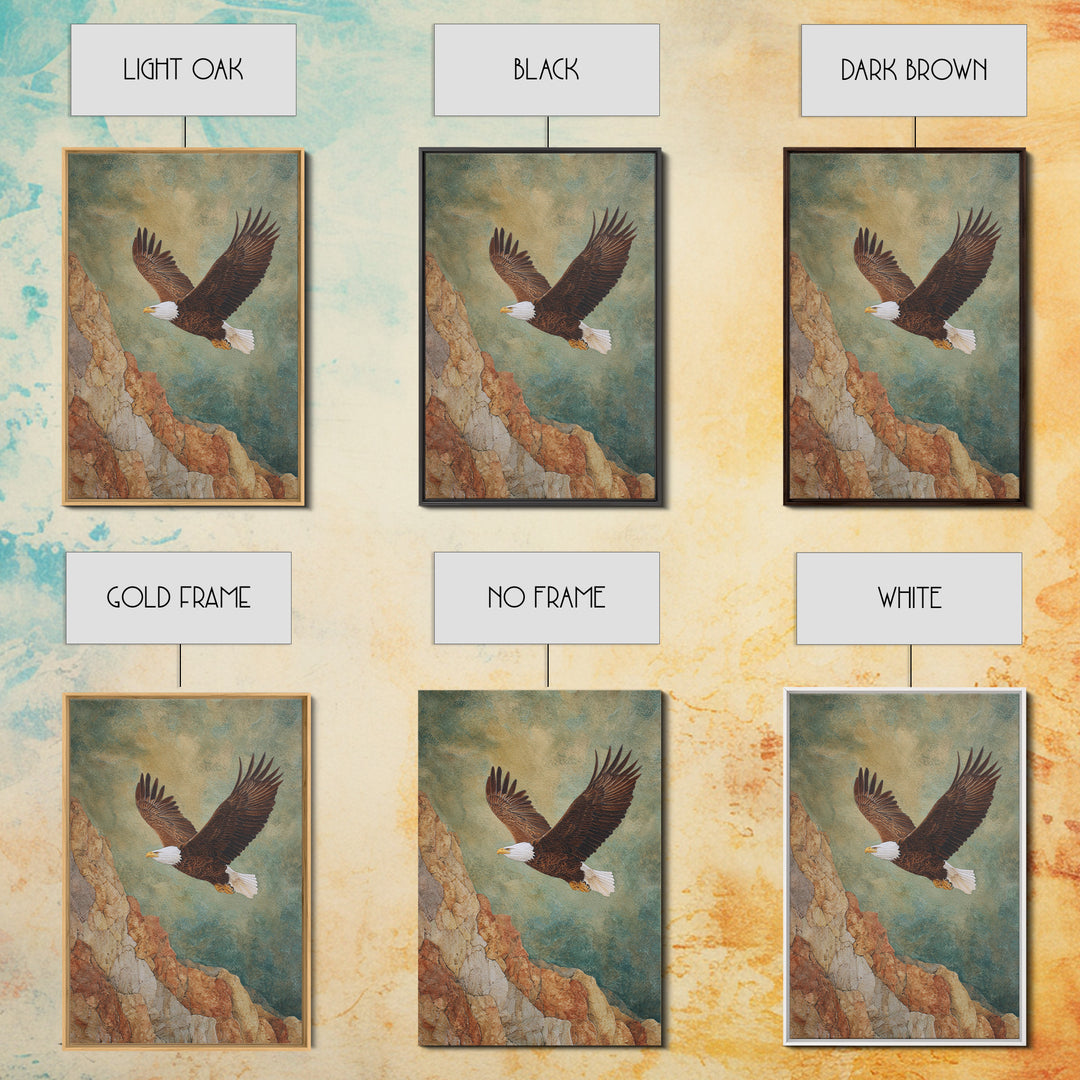 Eagle Soaring Above Rocky Cliffs Canvas Print, Wildlife Art, Art Print, Living Room Decor, Oil Painting, Wild, Digital Wall Art, WIL-2x3-14