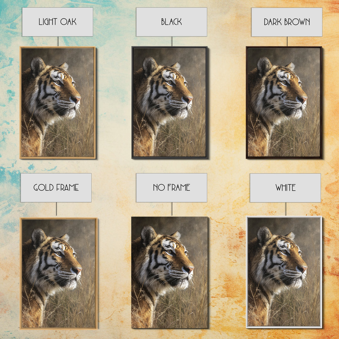 Tiger Portrait with Jungle Shadows Framed Canvas Print, Wildlife Art, Wall Decor, Living Room Decor, Fine Art, Wild, Bird Art, WIL-2x3-37