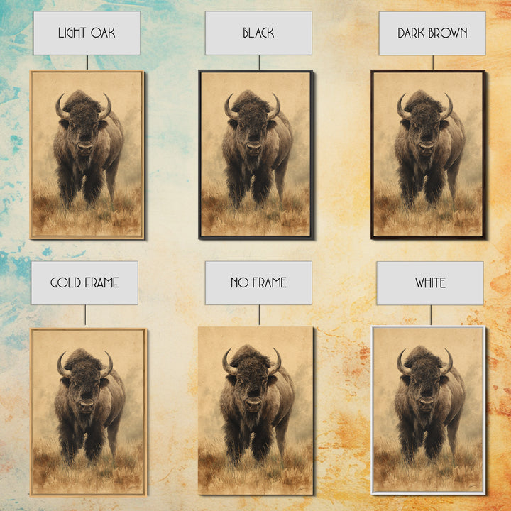 Bison on Wide Western Prairie Canvas Print, Wildlife Art, Wall Hangings, Living Room Decor, Fine Art, Wild, Bird Art, WIL-2x3-45