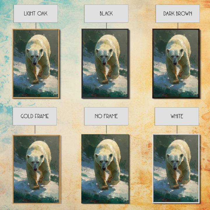 Polar Bear Crossing Blue Ice Framed Canvas Print, Wildlife Art, Wall Art, Living Room Decor, Abstract Art, Wild, WIL-2x3-47