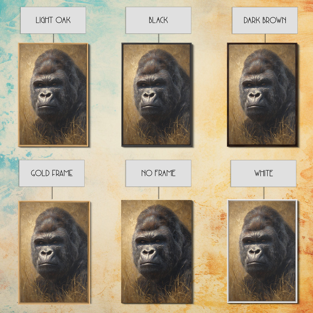 Gorilla Portrait with Powerful Gaze Canvas Print, Wildlife Art, Oil Painting, Living Room Decor, Wild, Bedroom Wall Art, WIL-2x3-49
