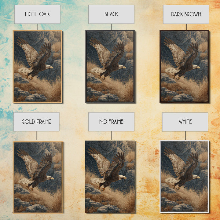 Eagle Soaring Above Rocky Cliffs Canvas Print, Wildlife Art, Oil Painting, Living Room Decor, Abstract Art, Wild, WIL-2x3-62