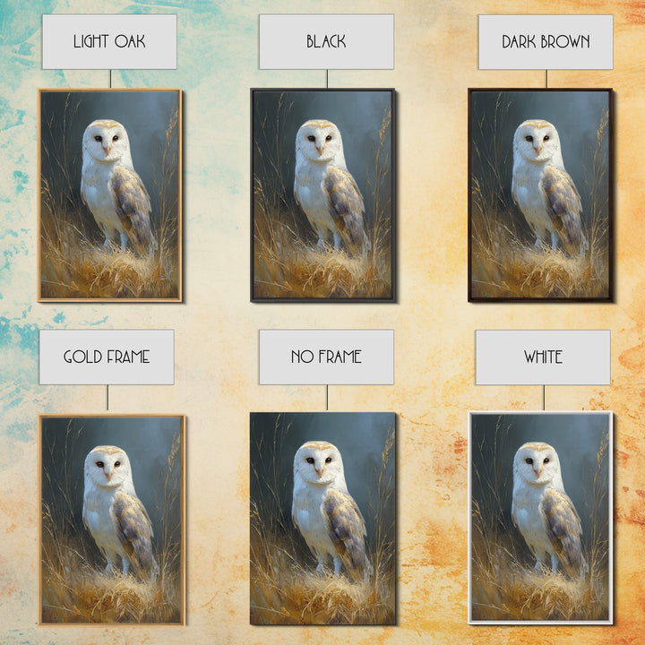 Owl Perched in Moonlit Woodland Framed Canvas Print, Wildlife Art, Large Wall Art, Living Room Decor, Fine Art, Wild, WIL-2x3-68