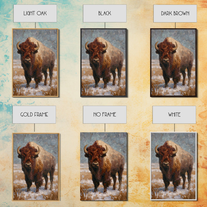 Bison on Wide Western Prairie Framed Canvas Print, Wildlife Art, Living Room Decor, Wild, Living Room Art, Canvas Painting, WIL-2x3-69