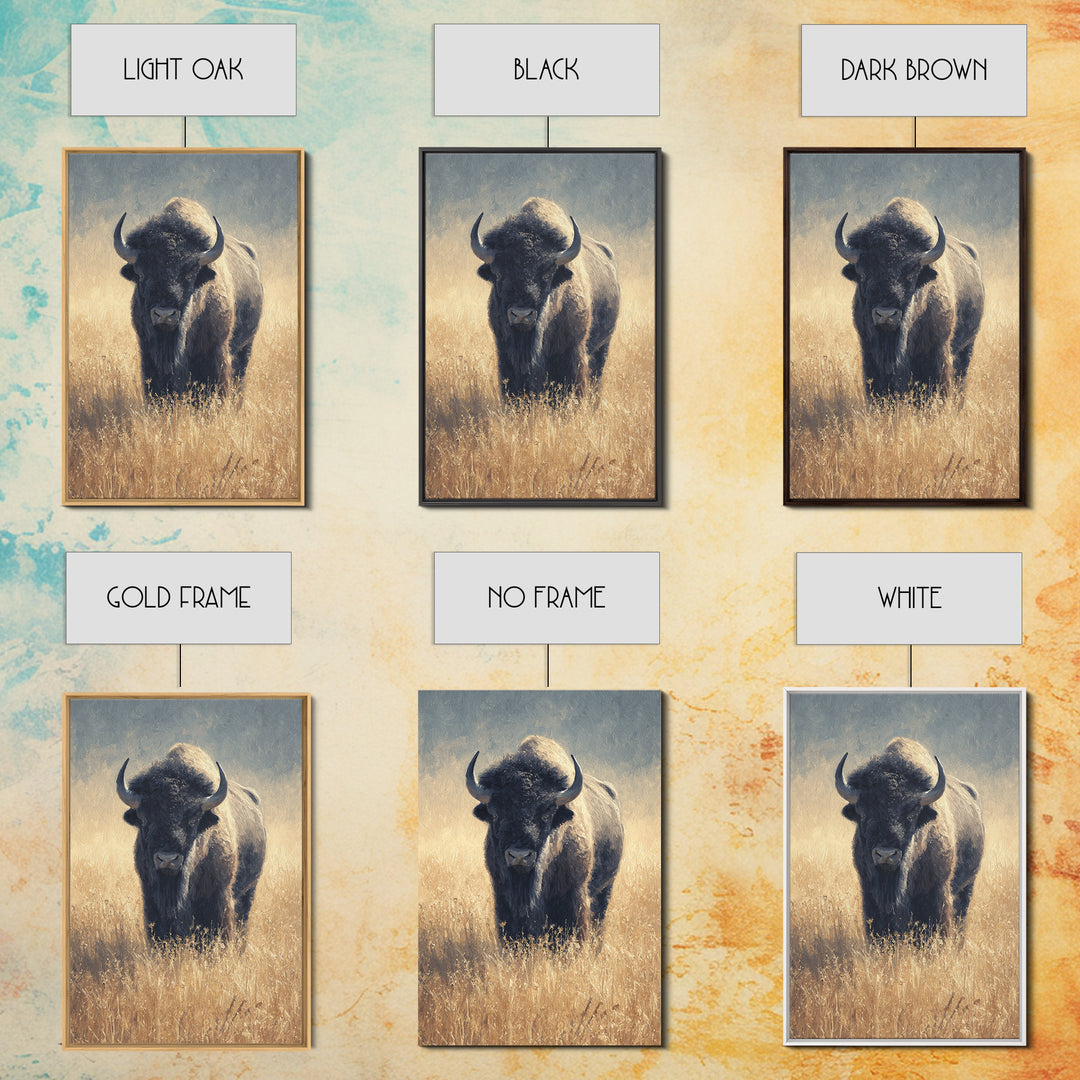 Bison on Wide Western Prairie Framed Canvas Print, Wildlife Art, Living Room Decor, Wild, Living Room Art, Canvas Painting, WIL-2x3-93
