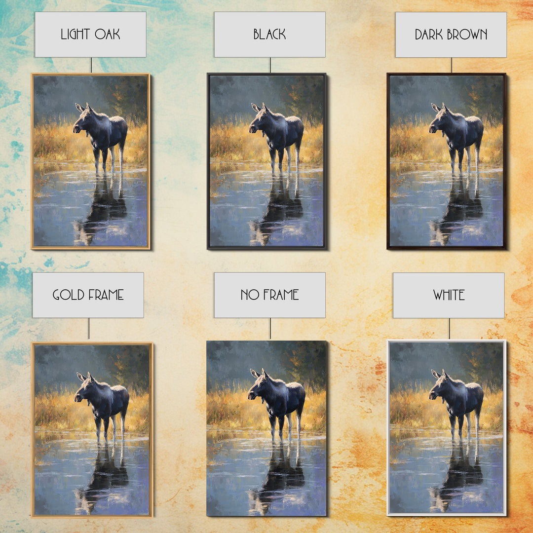 Moose Standing in Reflective Lake Canvas Print, Wildlife Art, Modern Wall Art, Living Room Decor, Fine Art, Wild, Bird Wall Art, WIL-2x3-99