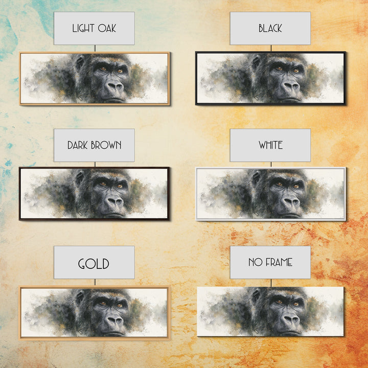 Gorilla Portrait with Powerful Gaze Framed Canvas Print, Wildlife Art, Leopard Wall Art, Living Room Decor, Fine Art, Wild, WIL-3x1-57