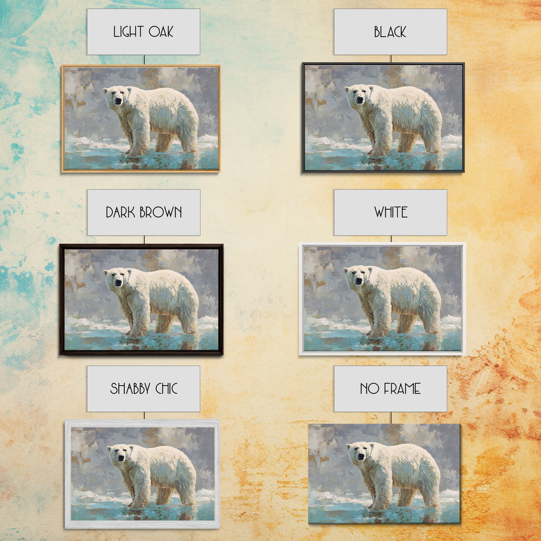 Polar Bear Crossing Blue Ice Framed Canvas Print, Wildlife Art, Living Room Art, Living Room Decor, Fine Art, Wild, Boho Decor, WIL-3x2-19