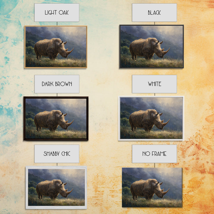 Rhino in Dramatic Stormy Light Framed Canvas Print, Wildlife Art, Original Artwork, Living Room Decor, Fine Art, Wild, WIL-3x2-60