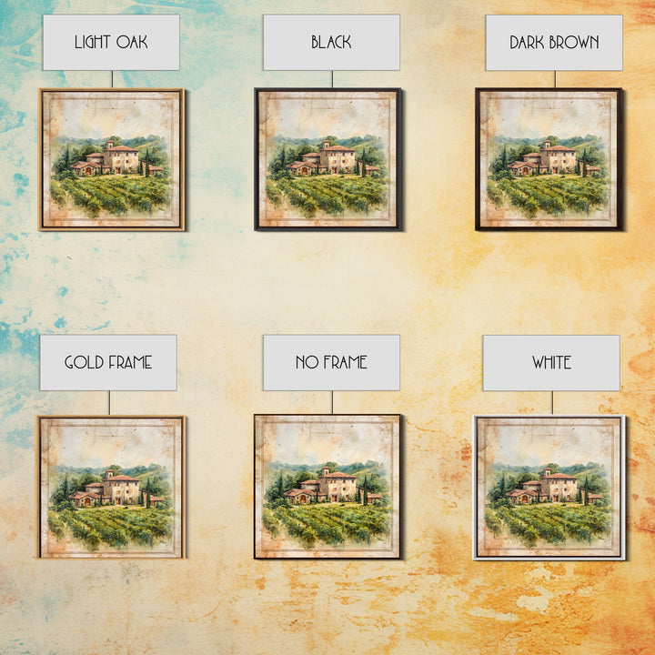 Tuscan Vineyard at Golden Hour Canvas Print, Winery Art, Wall Decor, Winery Decor, Vineyard, Kitchen Art, Living Room Decor, WIN-1x1-99