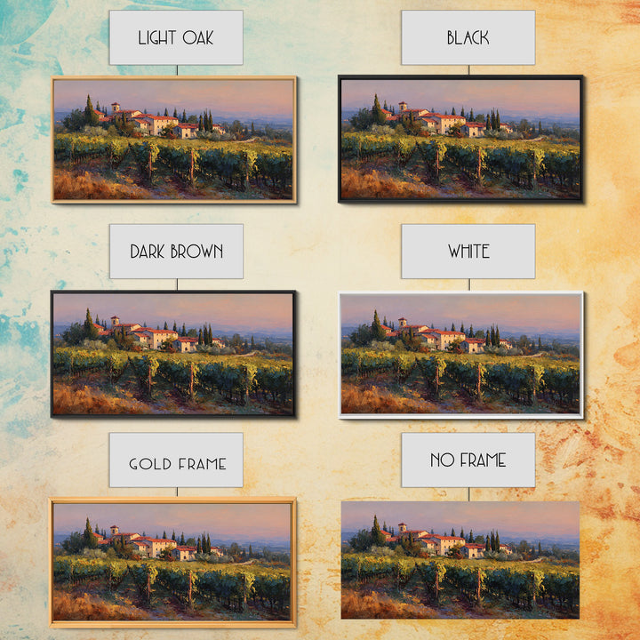 Tuscan Vineyard at Golden Hour Canvas Print, Winery Art, Farmhouse Decor, Winery Decor, Oil Painting, Vineyard, Bar Art, WIN-2x1-47