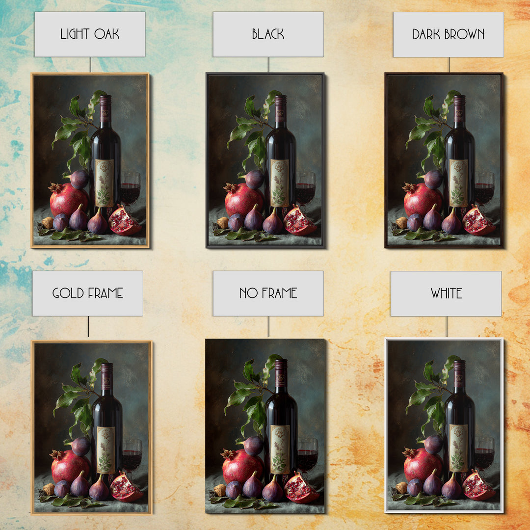 Pomegranate Figs and Red Wine Composition Framed Canvas Print, Winery Art, Printable Wall Art, Winery Decor, Fine Art, Vineyard, WIN-2x3-1