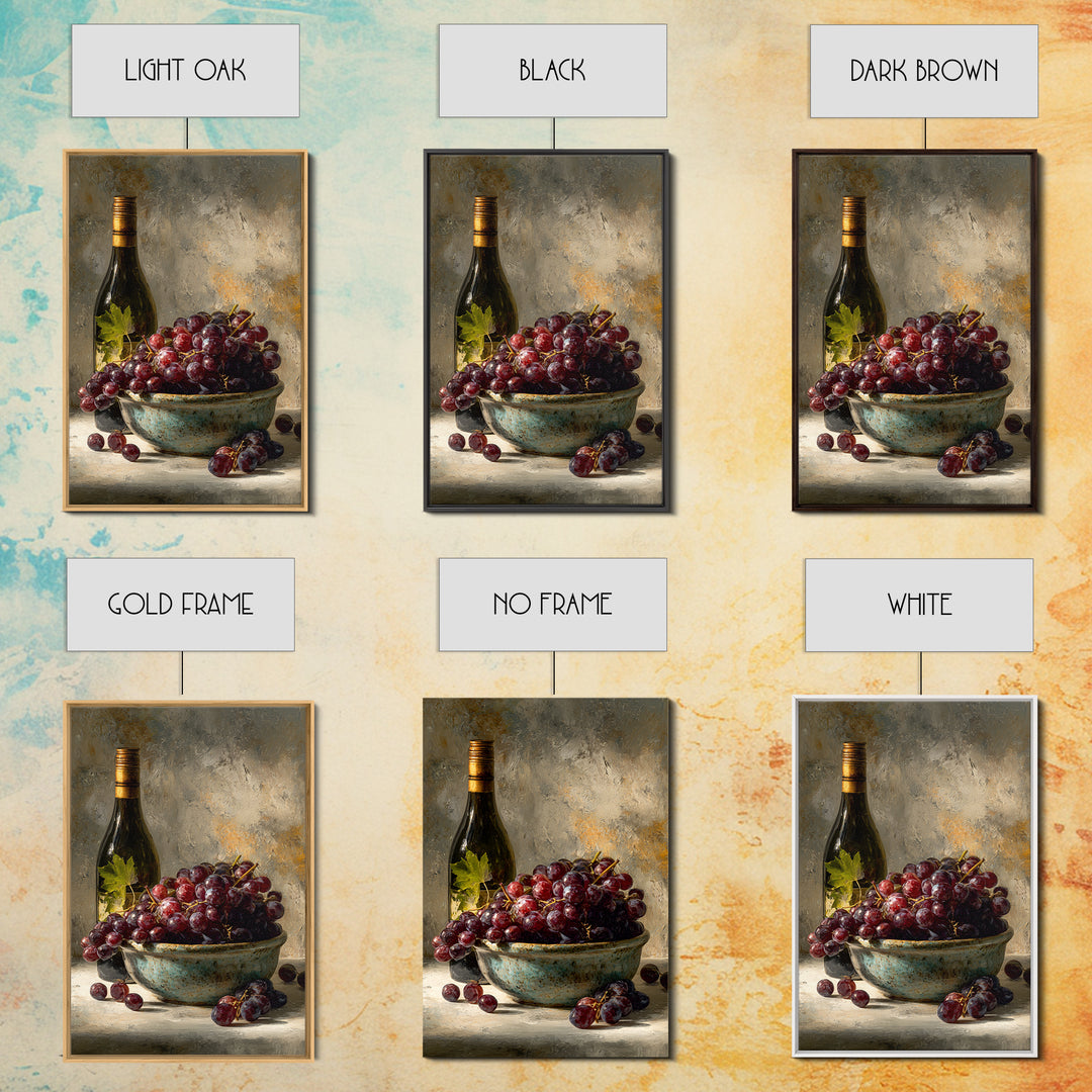 Grapes in a Ceramic Bowl with Shadows Framed Canvas Print, Winery Art, Kitchen Decor, Winery Decor, Abstract Art, Vineyard, WIN-2x3-17