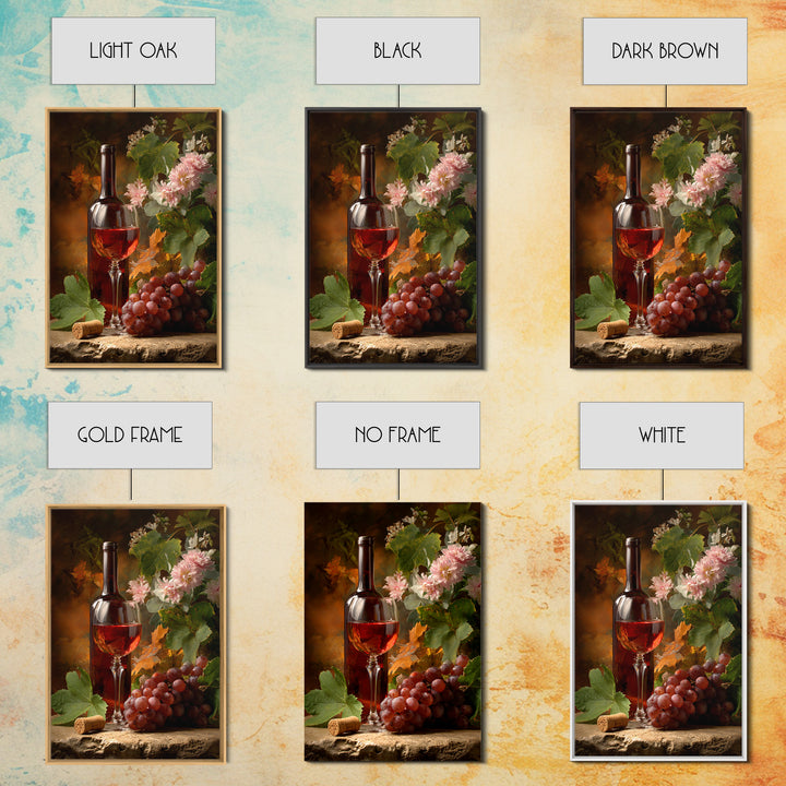 Ros Glass Beside Summer Flowers Framed Canvas Print, Winery Art, Art, Winery Decor, Fine Art, Vineyard, Farmhouse Decor, WIN-2x3-22