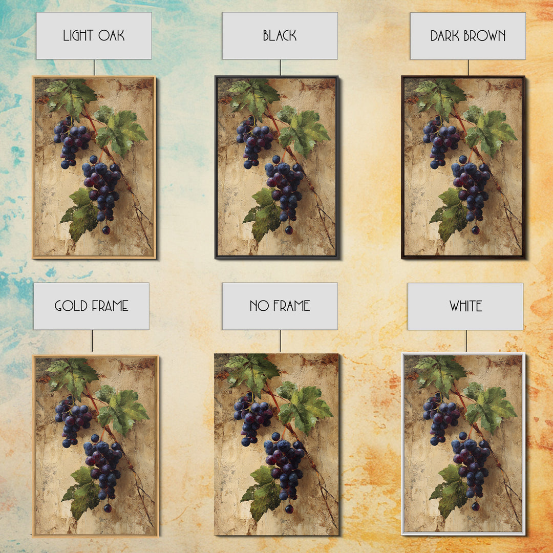Grapevine Branch with Purple Grapes and Leaves Canvas Print, Winery Art, Kitchen Wall Decor, Winery Decor, Fine Art, Vineyard, WIN-2x3-57