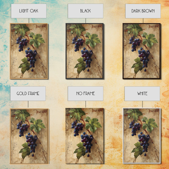 Grapevine Branch with Purple Grapes and Leaves Canvas Print, Winery Art, Kitchen Wall Decor, Winery Decor, Fine Art, Vineyard, WIN-2x3-57
