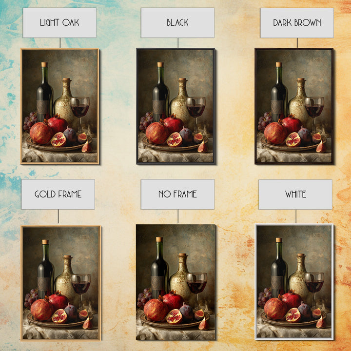 Pomegranate Figs and Red Wine Composition Framed Canvas Print, Winery Art, Watercolor Painting, Winery Decor, Vineyard, WIN-2x3-73