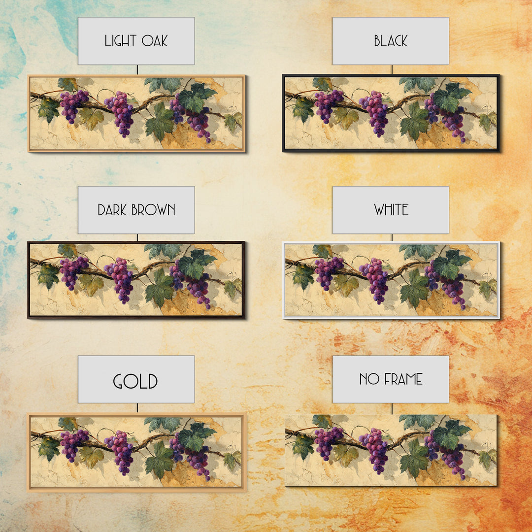Grapevine Branch with Purple Grapes and Leaves Canvas Print, Winery Art, Cocktail Wall Art, Winery Decor, Fine Art, Vineyard, WIN-3x1-65