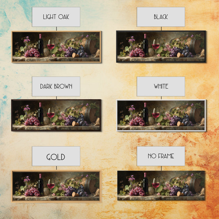 Ros Glass Beside Summer Flowers Canvas Print, Winery Art, Winery Decor, Oil Painting, Vineyard, Retro Wall Art, WIN-3x1-78