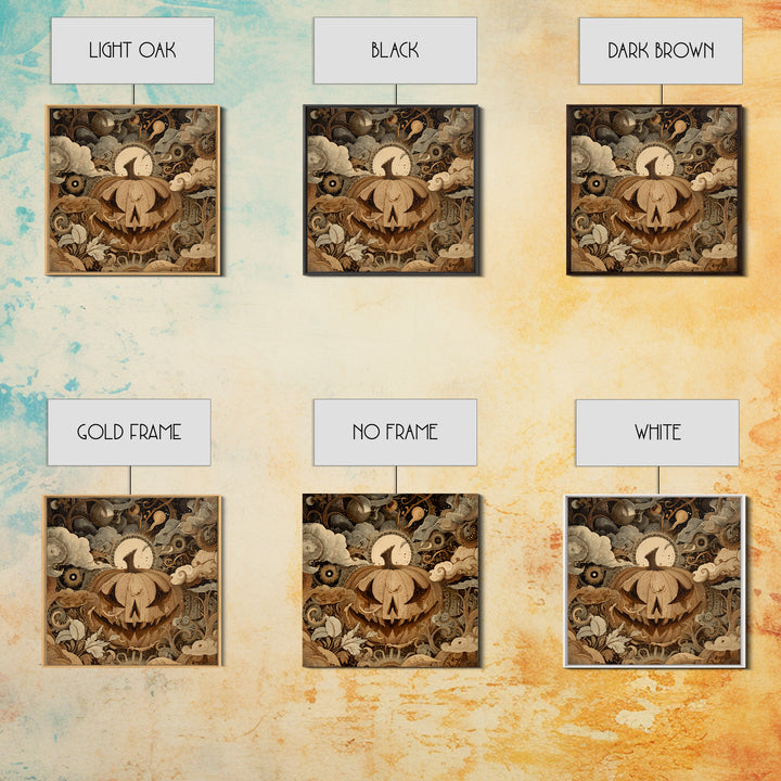 The Clockwork Jack-O-Lantern - Surreal Celestial Vision, Spooky Wall Decor, Square Wall Art, Framed Canvas Print, Halloween Home Decor