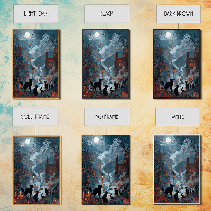 The Moonlit Cat Masquerade - Environmental Panorama, Dark Fantasy Wall Art, Vertical Wall Art, Canvas Print, Halloween Home Decor