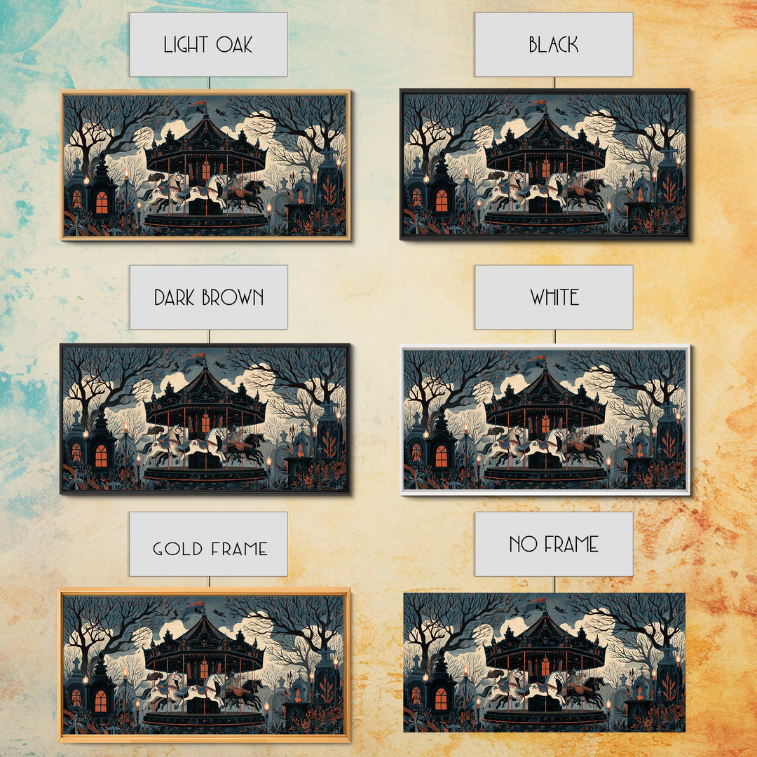 The Graveyard Carousel - Icon Portrait, Occult Wall Decor, Wide Panoramic Art, Canvas Print, Halloween Home Decor, Gothic Wall Art
