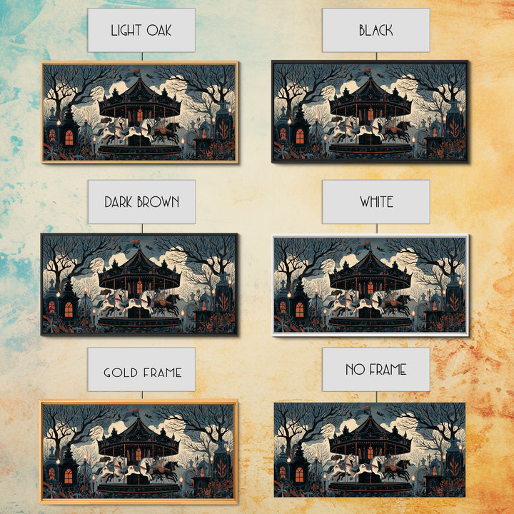 The Graveyard Carousel - Icon Portrait, Occult Wall Decor, Wide Panoramic Art, Canvas Print, Halloween Home Decor, Gothic Wall Art