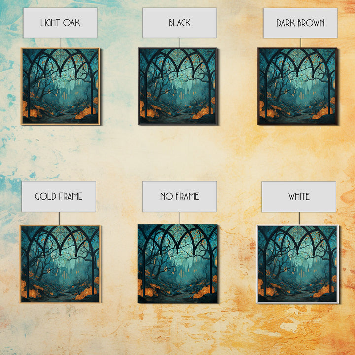The Spiderweb Cathedral Window - Environmental Panorama, Halloween Wall Art, Square Wall Art, Framed Canvas Print, Halloween Home Decor