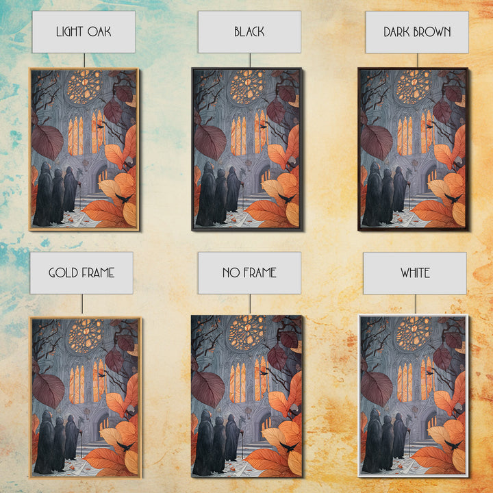 The Spiderweb Cathedral Window - Procession Scene, Halloween Wall Art, Vertical Wall Art, Framed Canvas Print, Halloween Home Decor