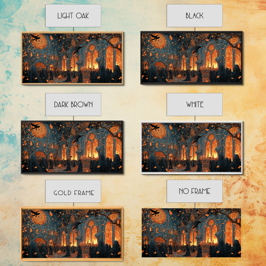 The Spiderweb Cathedral Window - Procession Scene, Occult Wall Decor, Wide Panoramic Art, Canvas Print, Halloween Home Decor